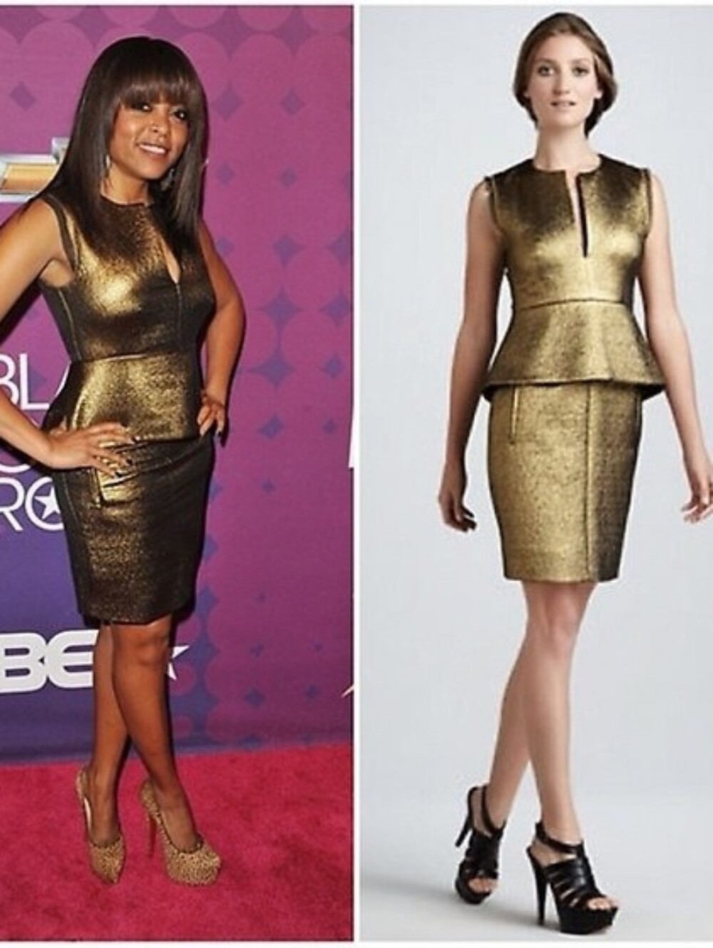 Diane von Furstenberg DVF Delian Gold Metallic Jacquard Peplum Dress 4
